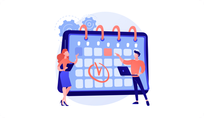 Equipe determinando prazos em calendário