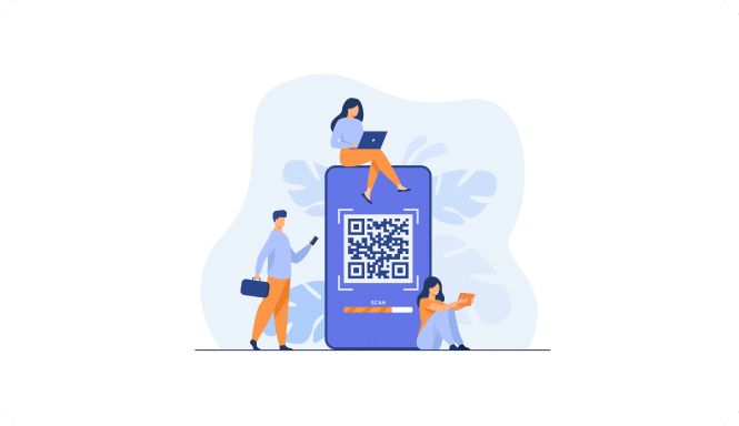 Equipe gerando QR Code em smartphone