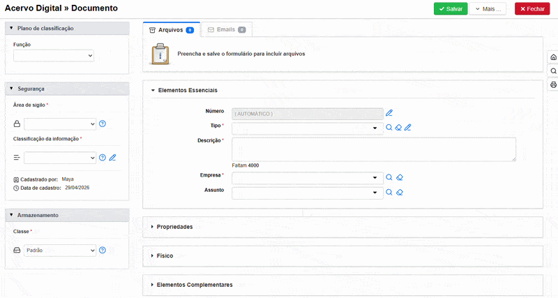 Editando campo para salvar dados frios na McFile