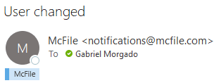 McFile category with a blue background, in an Outlook email